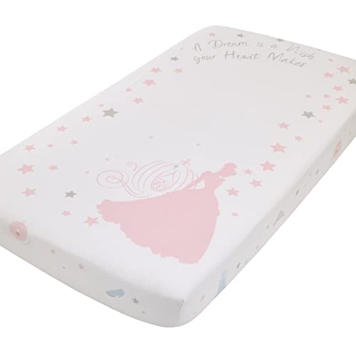 Image of Disney Princess Enchanting Dreams White and Pink Cinderella A Dream is a Wish Your Heart Makes 100% Cotton Photo Op Nursery Fitted Crib Sheet
