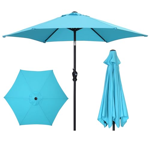 GDY 7.5FT Patio Umbrella Outdoor Table Umbrella,Market Umbrella with Push Button Tilt and Crank for Garden, Lawn, Deck, Backyard & Pool (Blue)