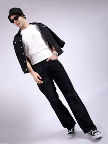 Image of The Indian Garage Co Men Baggy Solid Mid-Rise Stretchable Jeans