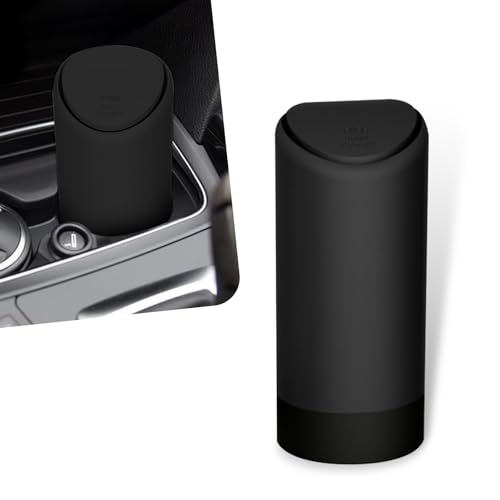 Image of Eratus Pack-1 Car Trash Can, 6.2 inch x 2.5 inch Silicone Noiseless Environmentally Friendly Waterproof Storage Bin, Odor Isolation Detachable Cleanable Cup Holder Trash Can, Universal for Cars (Black)