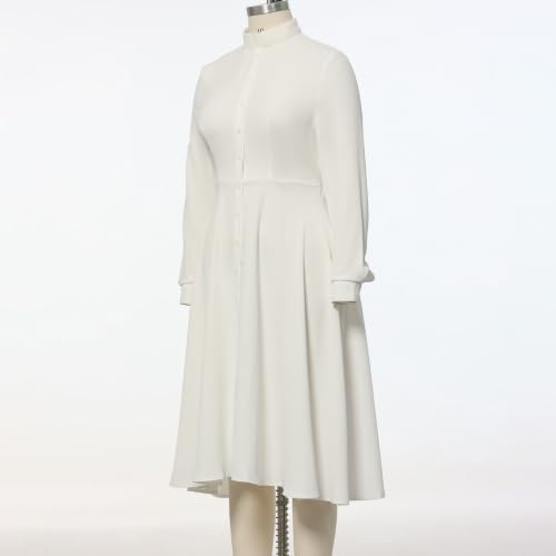 Image of FAD-4U Church Clergy Dress for Women Long Sleeve Rows Buttons A Line Dress with Tab Collar