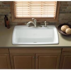 KOHLER Cape Dory K-5863-4-0 Cast Iron Self-Rimming Kitchen Sink ...