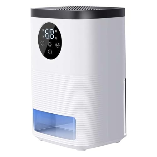 UIHECTA Deshumidificador para Hogar, Deshumidificador Eléctrico Portátil, Control Táctil, Alta Eficiencia Ultra Silencioso, Anti-Humedad, Apagado Automático, para Dormitorio, Armario, Baño