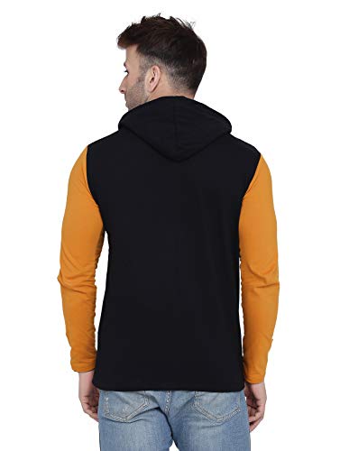 Image of Geum Men's Full Sleeve Hooded T-Shirt with Button-Down Front | Casual Slim Fit Cotton Shirt-Style Tee