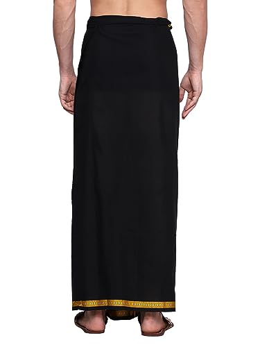 Gowri Tex Men's Cotton Colorful Lungi in Gold Zari Borders in Size 2 Mtrs Single Lungi- Pack Of 1