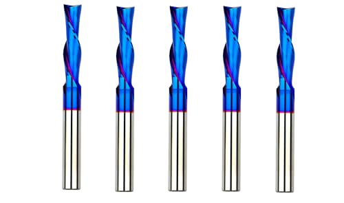 5PCS Spiral Router Bits with Down Cut 1/4 inch Cutting Dia 1/4 inch Shank CNC Bits Solid Carbide End Mill with Wood Cut Carving SDFP244