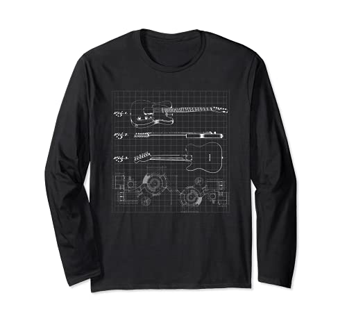 Guitar Patent Print 1955 I Vintage Patent Print Art Guitar Long Sleeve T-Shirt, Black