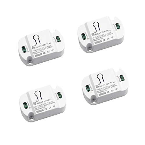 QIACHIP Conmutador inteligente WiFi 10 A, módulo universal DIY de Tuya, interruptor inteligente WiFi de 2,4 GHz, funciona con Alexa y Google Home, compatible con SmartThings (4 unidades) Cover
