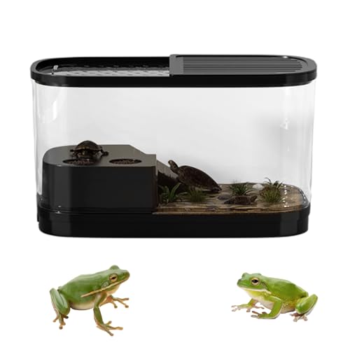 Turtle Tank - Kit de iniciación de tanque de tortuga de acrílico | Terrario de recinto de reptiles de alta transparencia | Cuenca de agua | Acuario de mascotas evita que se escape para ranas, lagartos