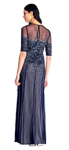 Image of Adrianna Papell Women's Beaded Illusion Dress | Long Sequin Evening Dress with Fitted Bodice & Tulle Skirt Overlay