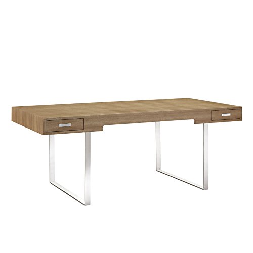 Modway Tinker Modern Wood & Steel Office Desk with 2 Drawers
