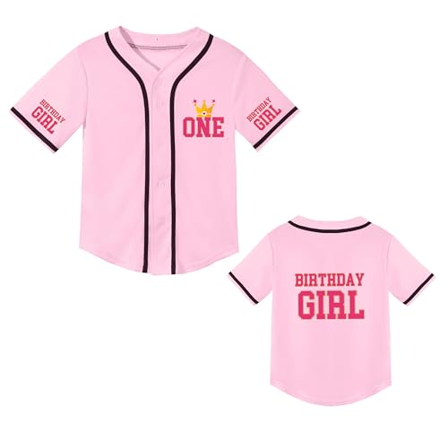 Image of Girls Birthday Shirt Birthday Baseball Jersey Toddler First Birthday Outfit Girls Birthday Gifts Age 1-10 (Pink One,2 Years)