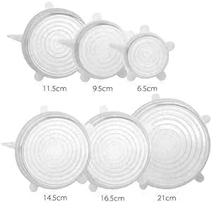 Miniatura 2 de Tapas elásticas y selladas de silicona reutilizables de alta calidad 6 piezas, fundas versátiles y ecológicas para almacenamiento de alimentos,