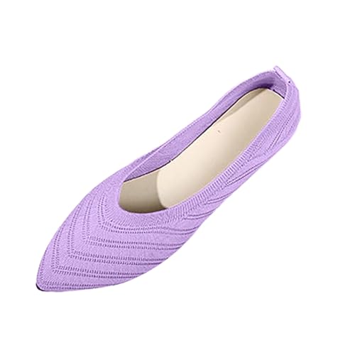 Womens Knit Ballet Flats Ladies Casual Slip-On Soft Ballerina Walking Flats Shoes Comfortable Pointed-Toe Dress Shoes