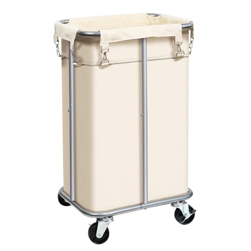 Cesta de lavandería con ruedas y bolsa de 100L en color beige 2