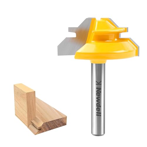 Image of 45 Degree Lock Miter Router Bit 1 /4 Shank, Newdeli 1 /2 Stock Joint Woodworking Router Bit, Suitable for Furniture Oblique Tenon Interface Making (90-Degree Tenon Joint Woodworking)