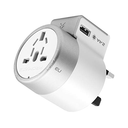 Promate Universal Travel Adapter, All-In-One International Twist Design Power Adapter with 2.4A 12W Dual USB Charging Port and Worldwide AC Wall Outlet Adapter for UK, EU, AU, US, Twist (White)