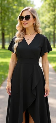 Image of BABYONLINE D.R.E.S.S. Formal Dresses for Women Cocktail Dress Split V Neck Wrap Ruffle Wedding Guest Dress 3089-XIN