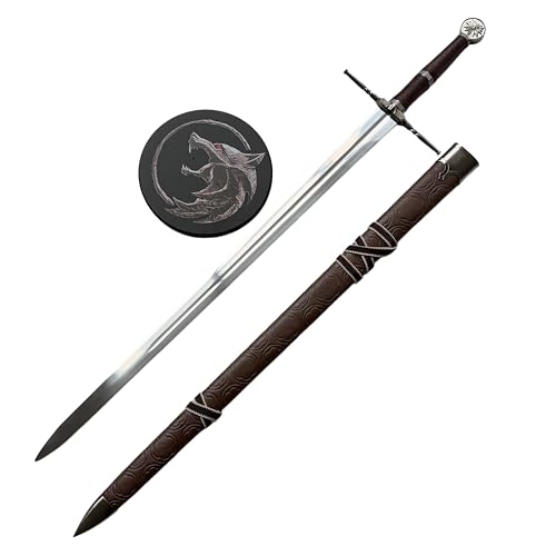 48.8-Inch TW White Wolf Sword with Display Plaque — 2CR13 Stainless Steel Blade with Blood Groove, Waxed Cord-Wrapped Handle, PU Leather Scabbard by LQSWLSM - Used condition - US$109.81