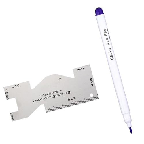 Rotulador de tela con regla de costura de metal, marcador de truco, borrable con agua, para costura, costura