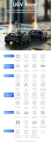 TUOPUONE UGV Rover Open-Source 6 Wheels 4WD AI Robot Compatible with Raspberry Pi 4B / Raspberry Pi 5 Dual Controllers All-Metal Body Computer Vision Without RPi5?with Pan-Tilt Module