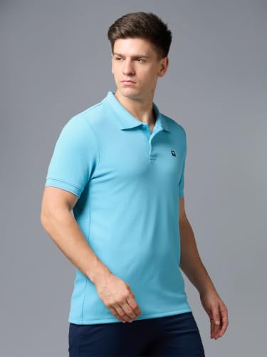 Image of TECHNOSPORT Men's Regular Fit Half Sleeve Polo T-Shirt with Collar, ELASTO Plus Quick Dry Moisture Wicking Polo Tee for Gym Sports Golf and Casual Wear