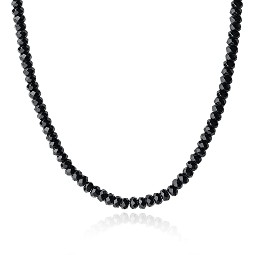 LuxSep Collar para Hombre con Cuentas Rondelle de Ónice Negro Facetadas y Cierre de Acero Inoxidable 60cm Cover