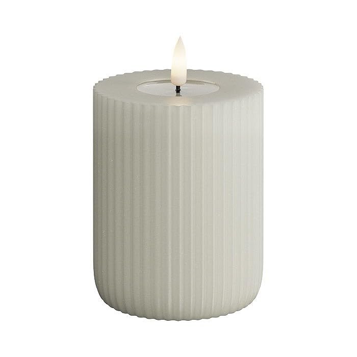 Deluxe Homeart Solid Stripe Indoor Flameless LED Candle - Made from Real Wax & with Real Flame™ Technology - Battery Powered Candle with up to 400 Hour Battery Life (Sand, 7.5 x 10 cm), RF-R-0000
