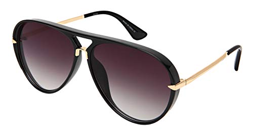 Designer Inspired Fashion Aviator Sunglasses for Men Women Flat Gradient Lens UV Protection 53114-FLAP-1(BLK.ap)