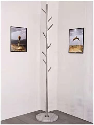 holcmic Metal coat rack bracket finish Stable Marble Round base with high-end hooks freestanding Metal tree hats Easy to assemble (Primary Stainless steel)