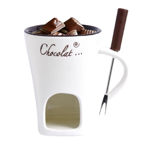 GREATRICH Taza Fondue Chocolate, Taza de Cerámica para Fondue de Chocolate con Tenedores, 130ml Taza Chocolate Vela Fundir Chocolate y Queso, Set de Fondue Personal para Regalo y Hogar (Blanco)