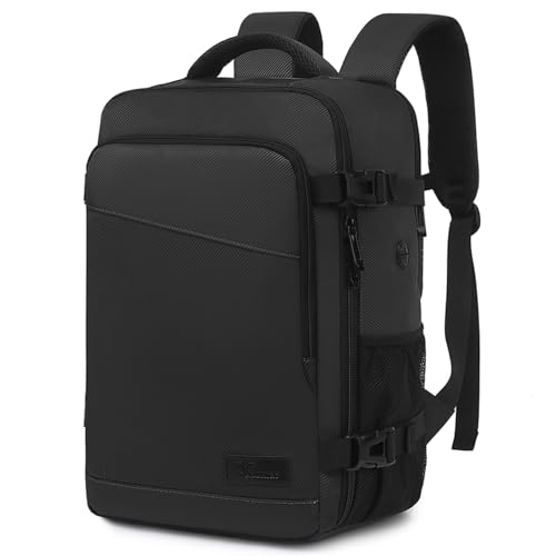 Yankony Mochila Viaje Cabina Avion 40x20x25 para Ryanair Travel Backpack 20L con Compartimiento para Portátil de 14 Pulgadas Impermeable y Antirrobo Equipaje De Mano Hombre Mujer, Negro
