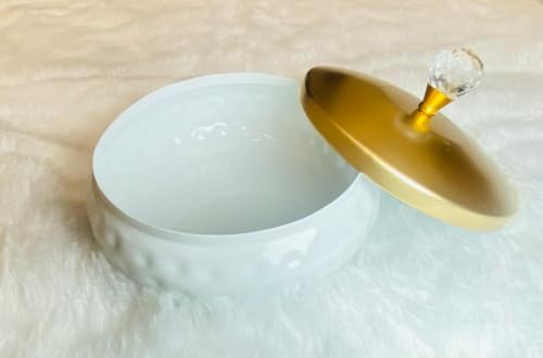 Image of Non Airtight 7 inch Hammered White plated Metal bowl with crystal Lid - Return Gift