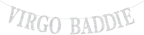 Virgo Baddie Banner, Happy Birthday to Virgo, 12 Constellations Birthday Themed Decorations (Silver Glitter)