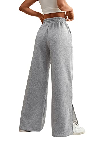 Verdusa Women's Drawstring Waist Split Wide Leg Loose Sweatpants With Pocket Grey M #TOP1