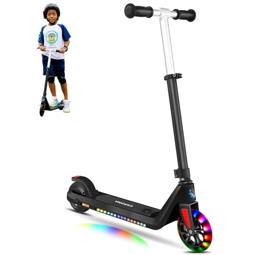 Caroma Electric Scooter for Kids Ages 6-12, Kids Electric Scooter with Colorful Deck Lights, 2 Adjustable Speeds and 4 Heights, Kick-Start Boost E Scooter, Suitable for Boys and Girls(Black)