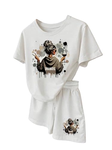 OYOANGLE Women's Two Piece Shorts Set Graphic Short Sleeve Tee