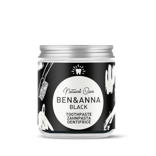 Ben & Anna Black - Fluoridfreie natürliche Zahnpasta im Glas - Aktivkohle Whitening, Vegan, Natürlicher Minz Geschmack - Weiße Zähne - 1er Pack