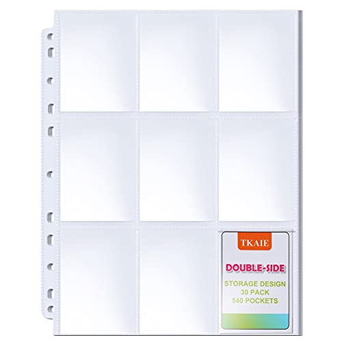 30 Pack Baseball Card Sleeves - Double-Sided 540 Pockets Trading Card Sleeves Pages Fit 3 Ring Binder, 9 Pocket Page Protector for Standard Size Cards, Sport Cards, Game Cards, Business Cards