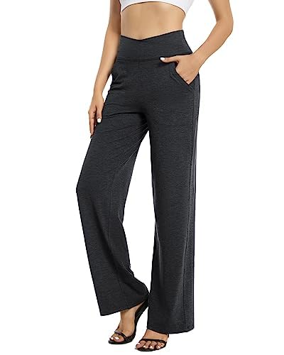 G4Free Pantalon de Yoga Femme Fluide Taille Haute Jambe Large Droit éLastique de Jogging avec Poches Couleur Confortable
