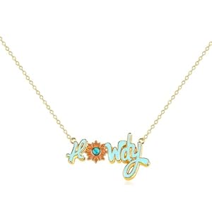 NEKOL HOWDY Flower Necklace for Women, Orange Flower Accent Letter Pendant Necklace, Statement Necklace Wedding Party Trendy Jewelry Gift Love Friendship Valentine’s Day Birthday for Her