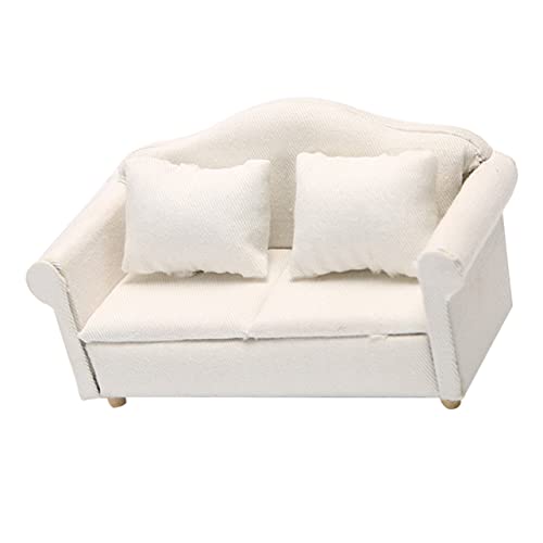 Toyvian Mini Canapé Blanc, Maison de Poupée 1:12 Fauteuil Miniature en Bois avec Coussin Mobilier de Salon de Poupée Accessoire d'Intérieur DIY et Cadeau...