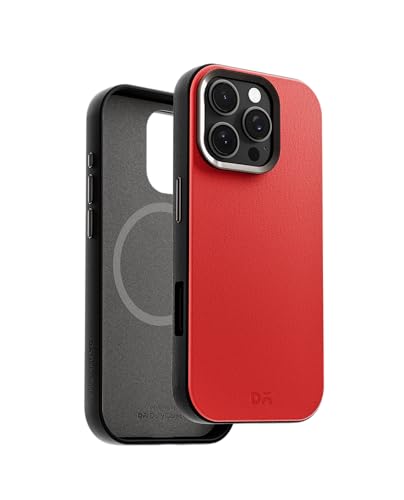 Image of DailyObjects Leatherite Case for iPhone 16 Pro Compatible with Mag-Safe Wireless Charging | Crimson-Grey Hybrid Magnetic Back Cover