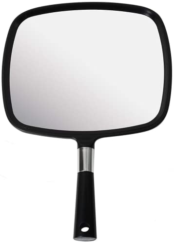 Mirrorvana Großer Handspiegel – Friseur-Handspiegel mit Griff, Friseurspiegel Rechteckig, Spiegel mit Griff, Hand Held Mirror with Handle (Schwarz)