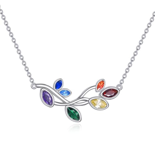 SHEAISRS 925 Sterling Silver Colorful Leaf Necklace for Women Cubic