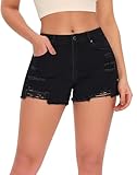 roswear Women's Mid Rise Ripped Stretchy Cut Off Denim Jean Shorts Black X-Large