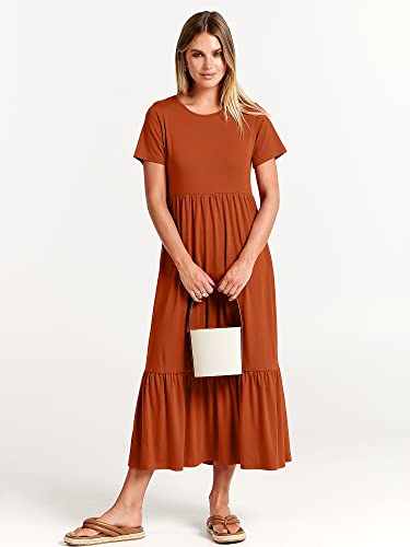 Image of ANRABESS Womens 2026 Summer Casual Maxi Dress A line Tiered Flowy Short Sleeve Crewneck T Shirt Beach Travel Long Dresses