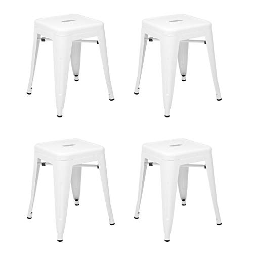 Vaukura Taburete Bajo Oliix (Pack 4) - Taburete Industrial Metálico Mate (Blanco)