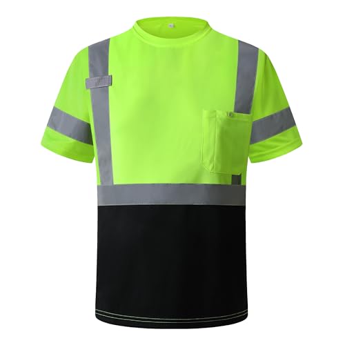 JKSafety Hi Vis Shirts for Men Women Class 3 High Visibility Shirts with Reflective Strips and Pockets Short Sleeves Safety T Shirt High Vis Construction Work Shirt (TS400-YBlack L)