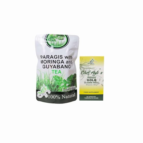 Chef Ayb’s Paragis Gold Capsules & Herbal Tea Bundle – Paragis (Eleusine Indica) 900mg x 60 Capsules + Paragis with Moringa & Guyabano Tea 20 Sachets | Natural Herbal Food Supplement